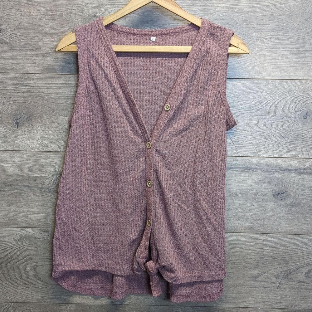 Sleeveless Waffle Style Button Blouse Women's Size XL